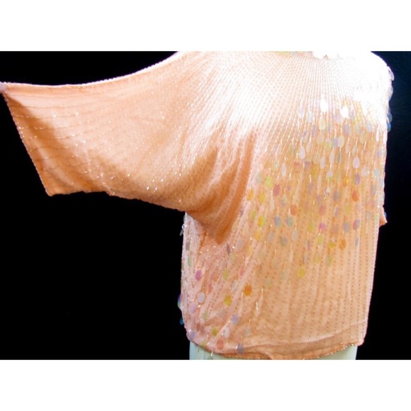 Oleg Cassini Iridescent Sequin Butterfly Blouse - Picture 4 of 6